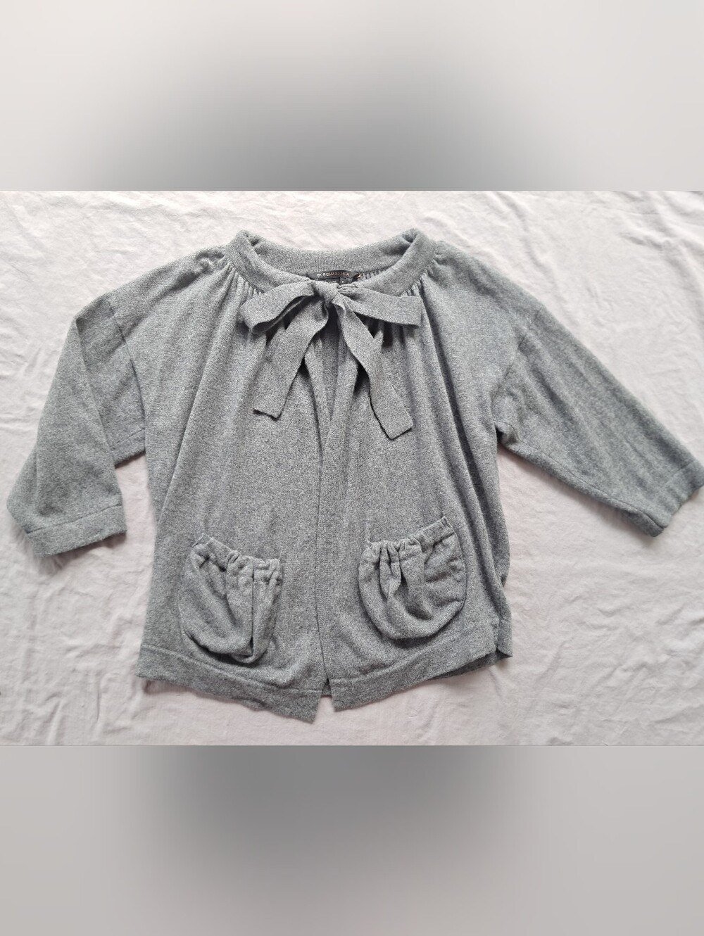 BCBGMaxAzria Light Gray Bow-Front Cardigan